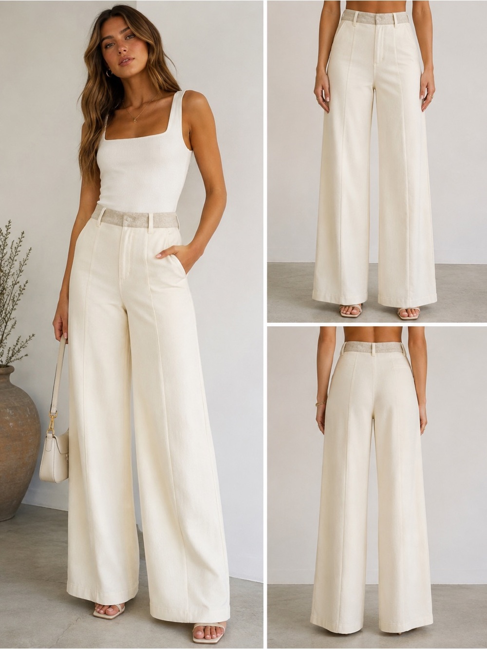 Meshki Cream High-Rise Wide-Leg Trousers